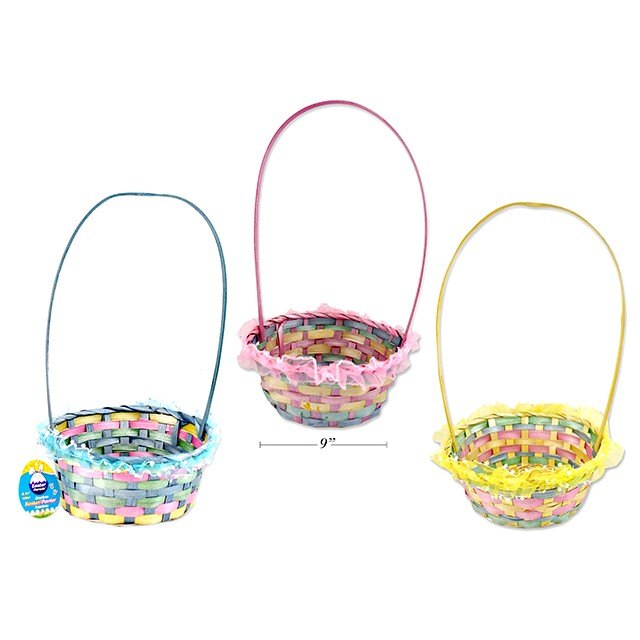 Easter Basket 21.6(DIA)X8.9(H)X36.8CMH with Handle Organza Rim