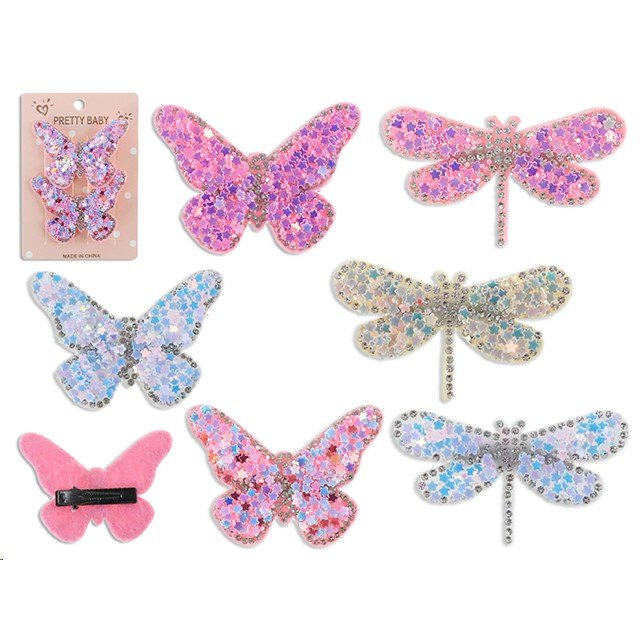 Spring Glitter Butterfly/Dragonfly Clips 2pk 6cm