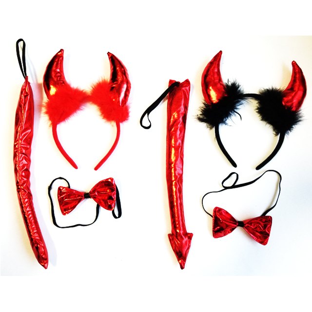 Halloween Devil Horn Headband with Tail and Bow 2 Assorted