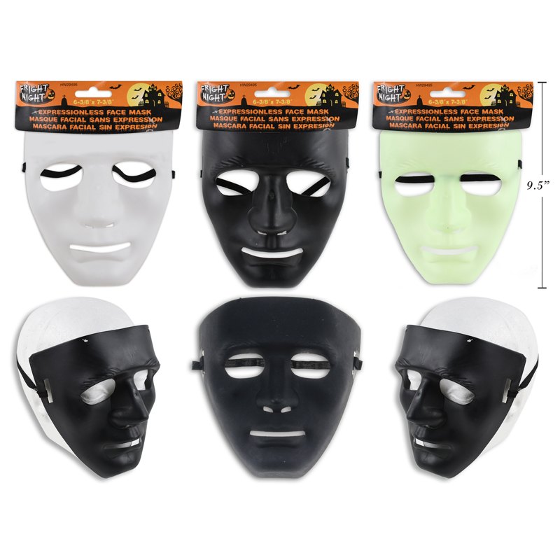 Halloween Mask Plastic Expressionless Face 3 Assorted Assorted Colours