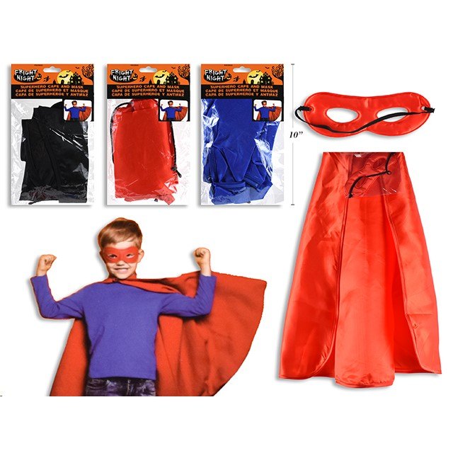 Halloween Party Cape with Mask Superhero Assorted Colours Cape 63.5cm