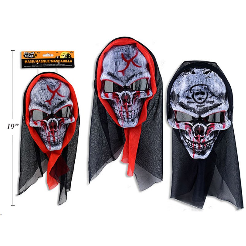 Halloween Mask Bloody Skull Dsn with Shroud. 2 Assorted