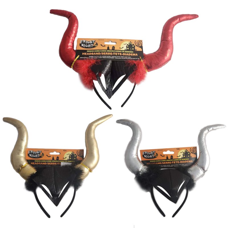 Halloween Headband Metallic Demon Horn with Fur Assorted Colours