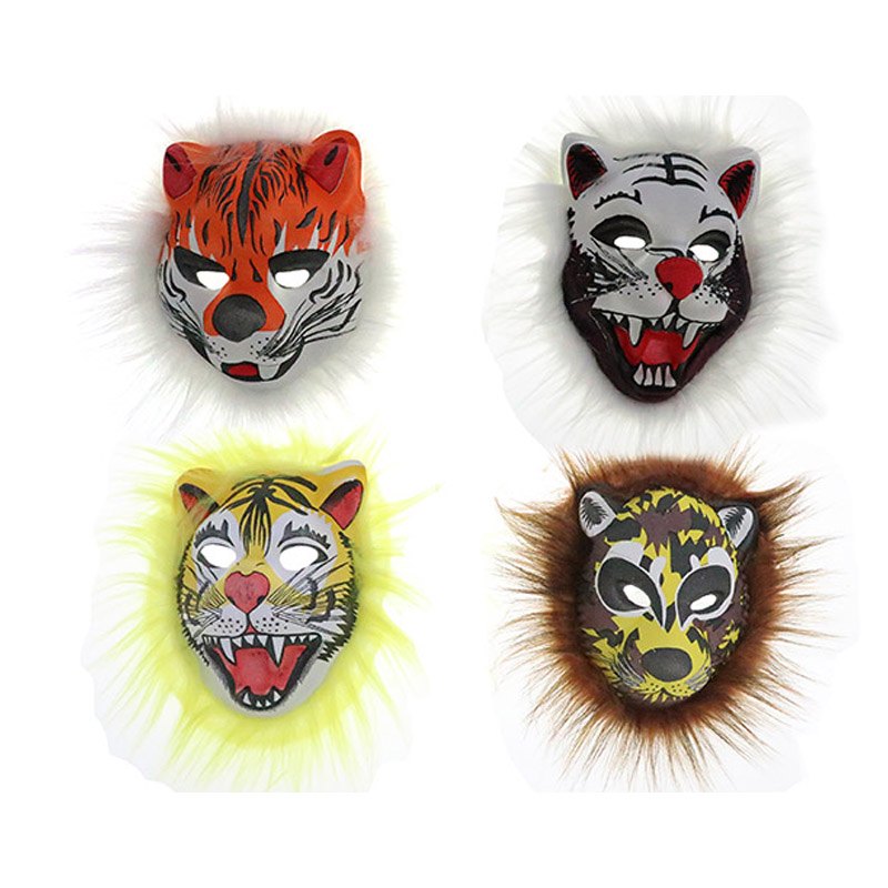 Halloween Adult EVA Animal Mask with Fur. 4 Assorted 18x23cm