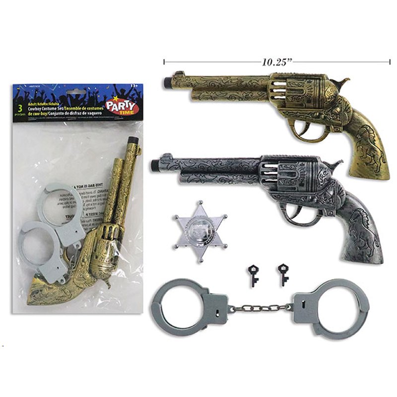 Halloween Party Cowboy Set: Gun/Handcuffs/Badge Assorted Colours
