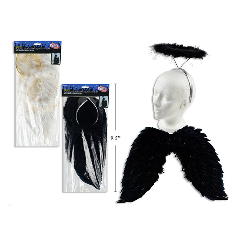 Halloween Tinsel Feather Wings & Halo Headband Assorted Colours