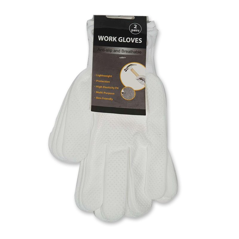 Gloves 2PAIRS White with Rubber Dots
