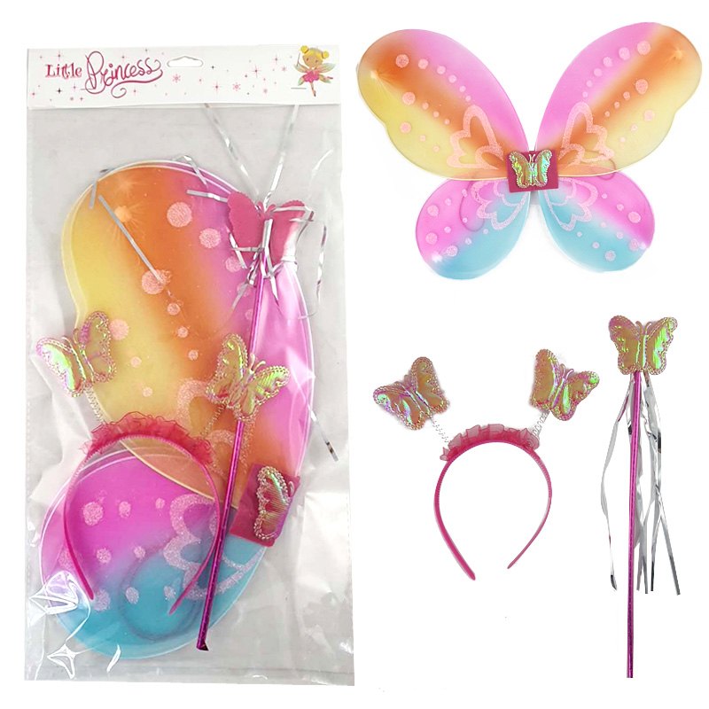 Party Wing Set Butterfly 3pc Set Rainbow Col