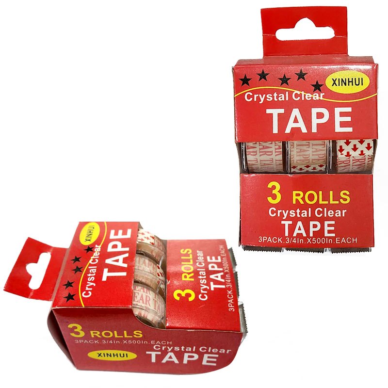3ROLLS Clear Tape + Dispenser 3/4"x500"