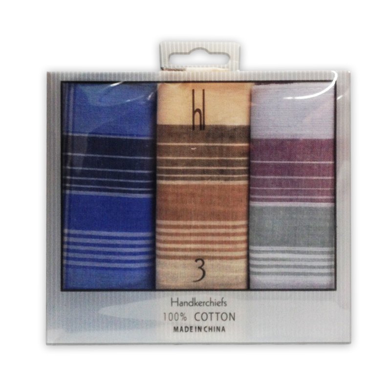 Handkerchief Men's 3pk Cotton 36x36cm