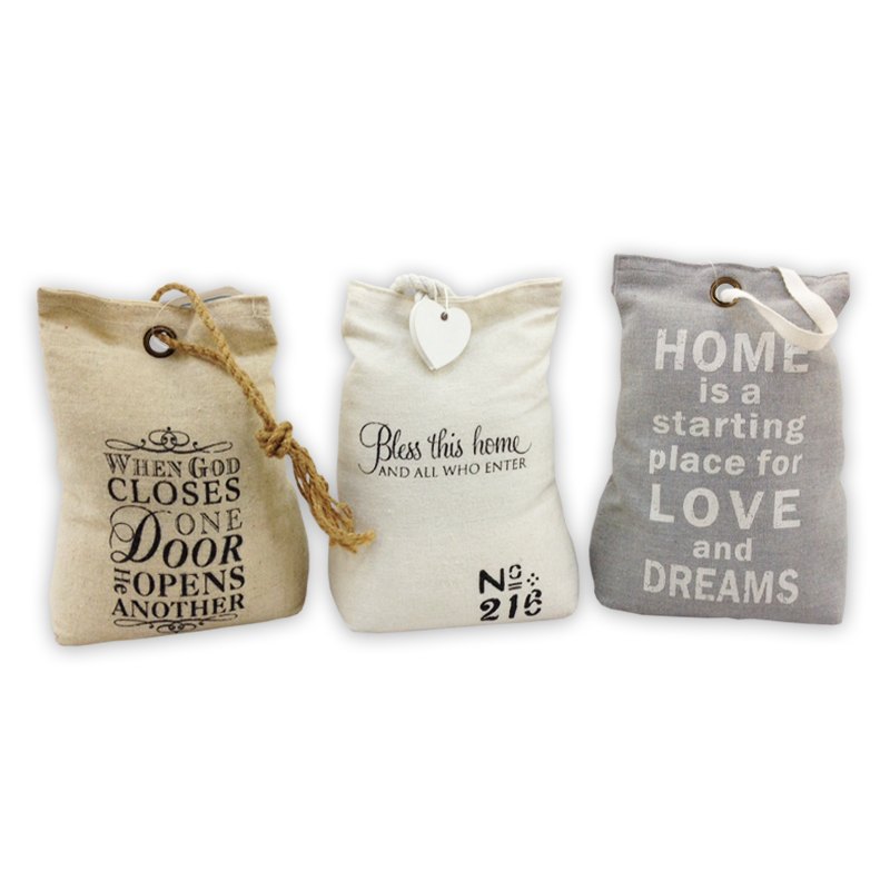 Door Stopper Sack Dsn with Saying 3 Assorted 13x18cm
