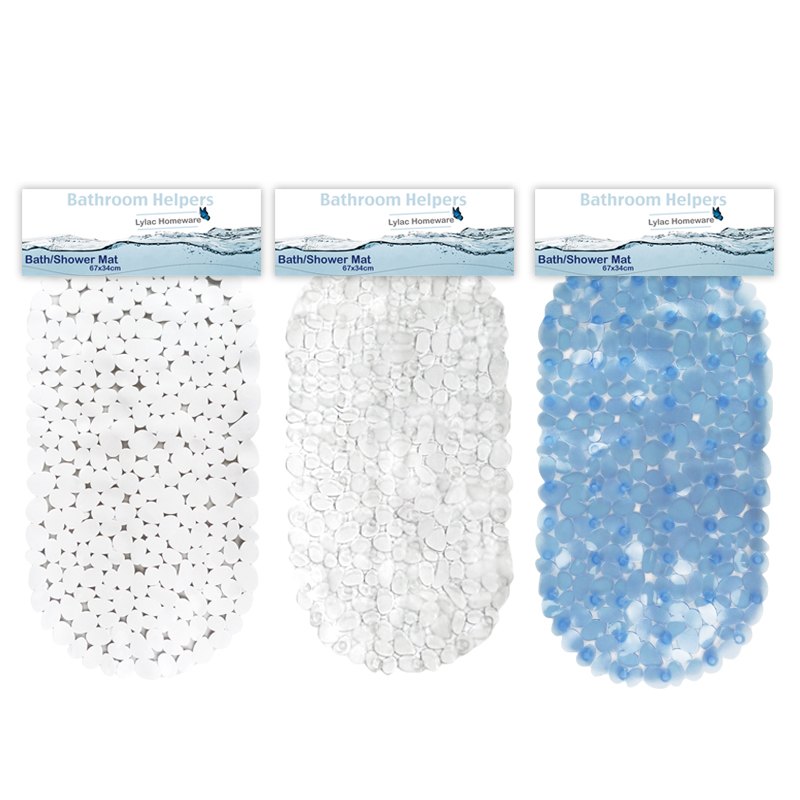 Bath Mat PVC 34x67cm Stone Dsn 3CLR Clear,white, Blue