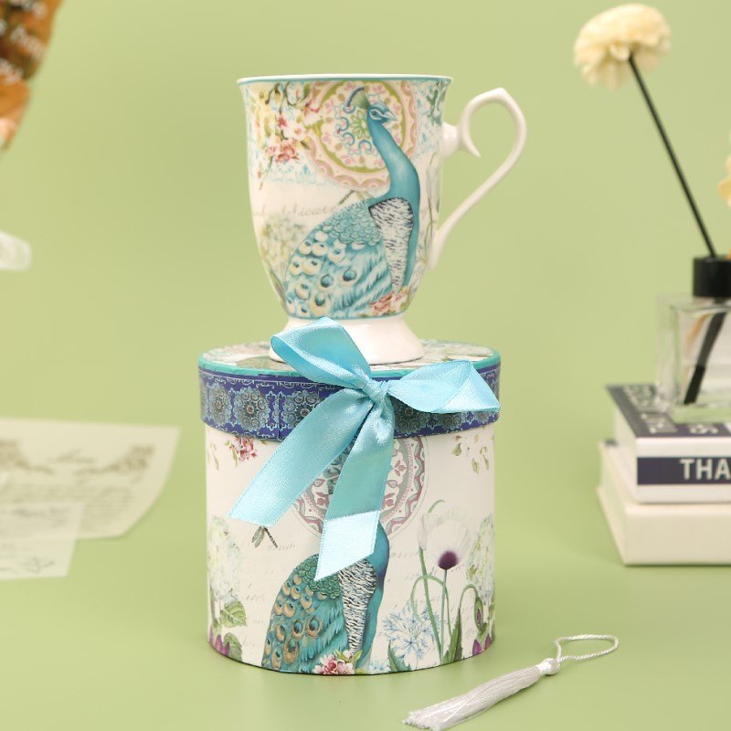 Porcelain Cup Gift Box Peacock