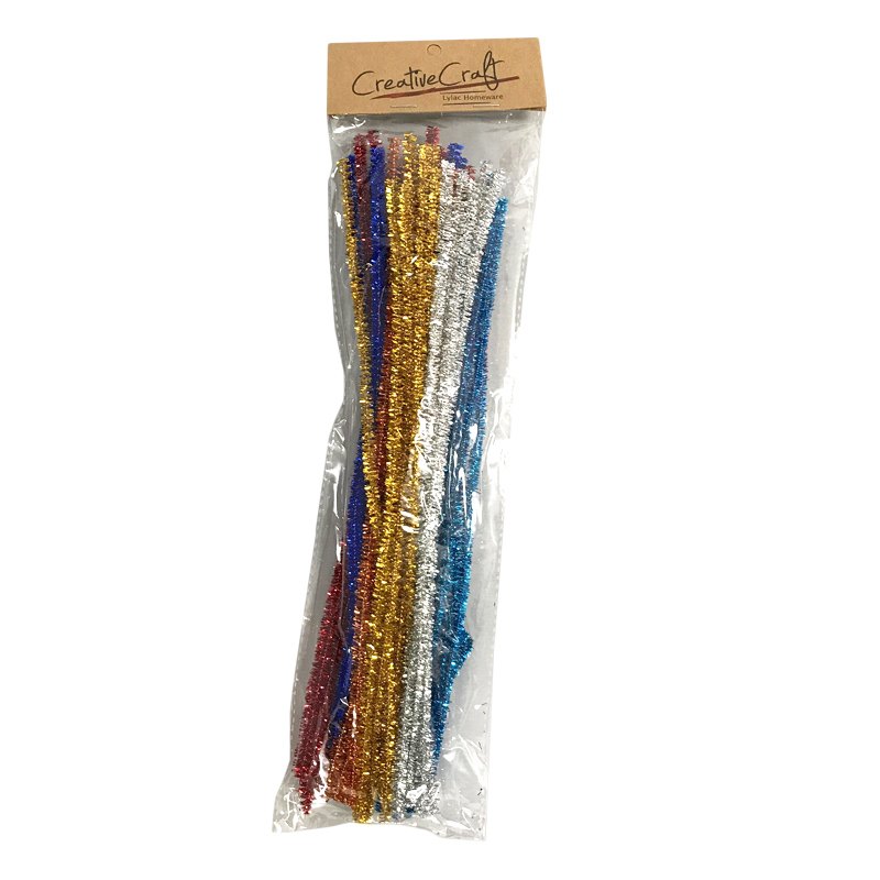 Craft Chenille Stems 48pc 30cm Assorted Glitter Colors Per PK