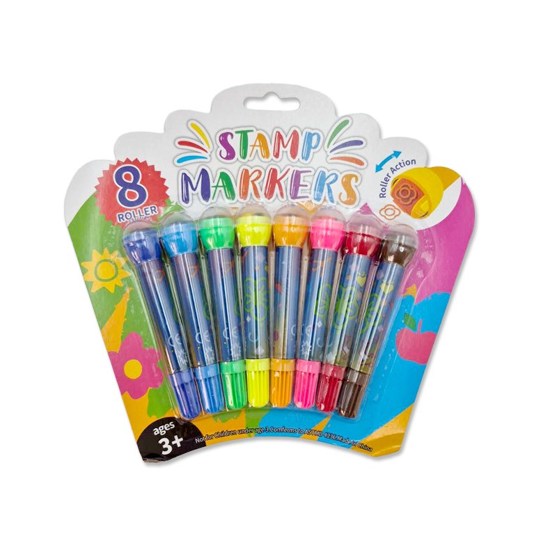 Color Markers with Roller Stamp 8pc