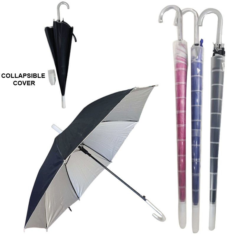 Rain Umbrella 55cm/79cm with Collapsible Cover Assorted Colours
