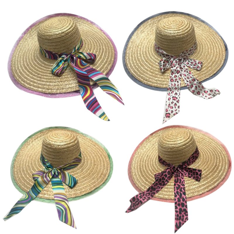 Summer Hat with Ribbon Ladys 50cm 4 Assorted