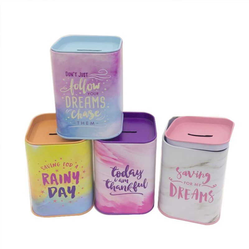 Money Tin Reusable 7.5x10.5cm 4 Assorted