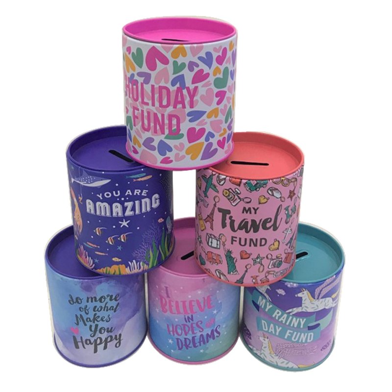 Money Tin Reusable 8.5x10.5cm 6 Assorted