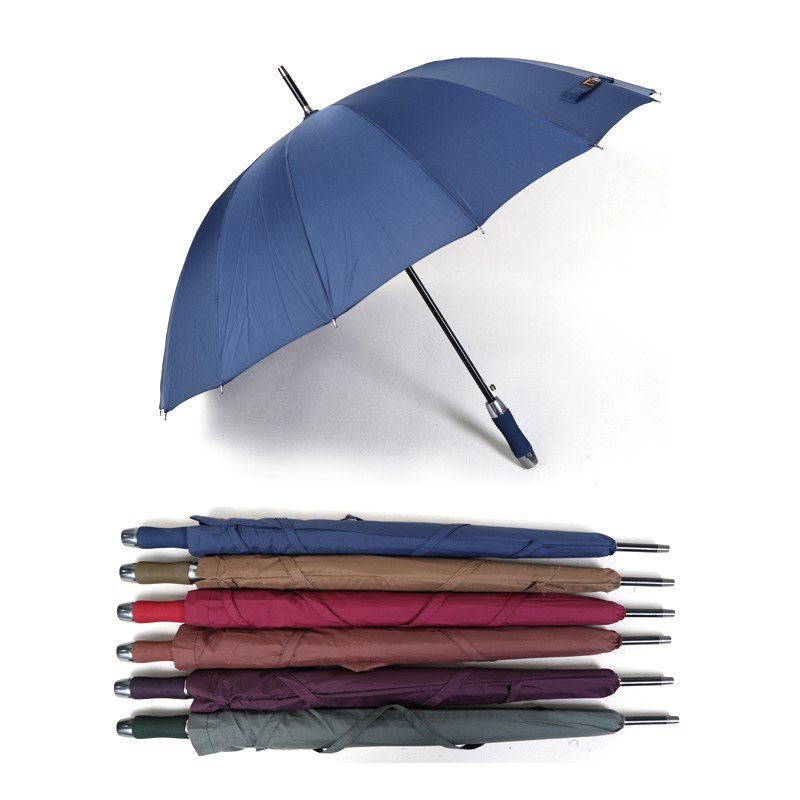 Rain Umbrella Auto Hooked Handle 60CMX16K 6 Assorted