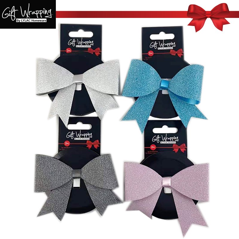 Gift Bow Glitter Butterfly Bow 10.16cm + Ribbon 13MMX2M Assorted Colours