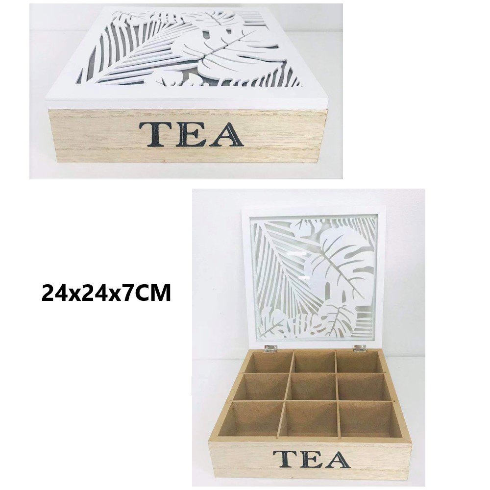 Wooden Tea Box White 9SECTION 24x24x7cm