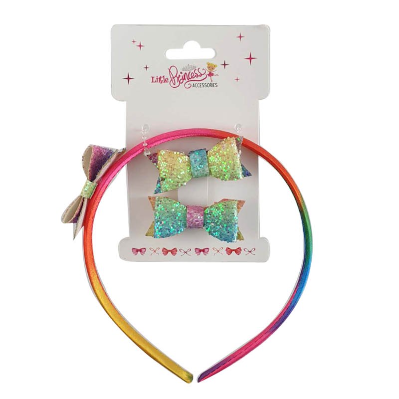 Kids Hair Set Rainbow Color Hair Band + 2 Bow Clips