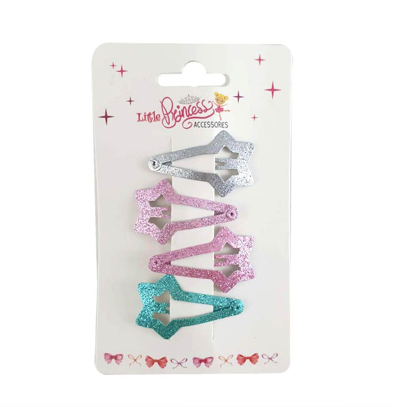 Kids Hair Set Hair Clips 4pc Glitter Assorted Colours
