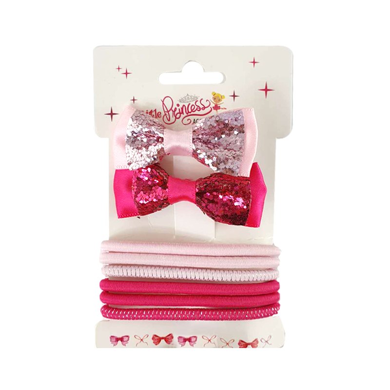Kids Hair Set 2BOW Clips + Elastic Hair Bands Pink/hot Pink