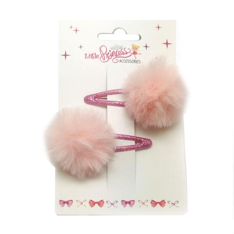 Kids Hair Clips Pompom 2pc Fluffy