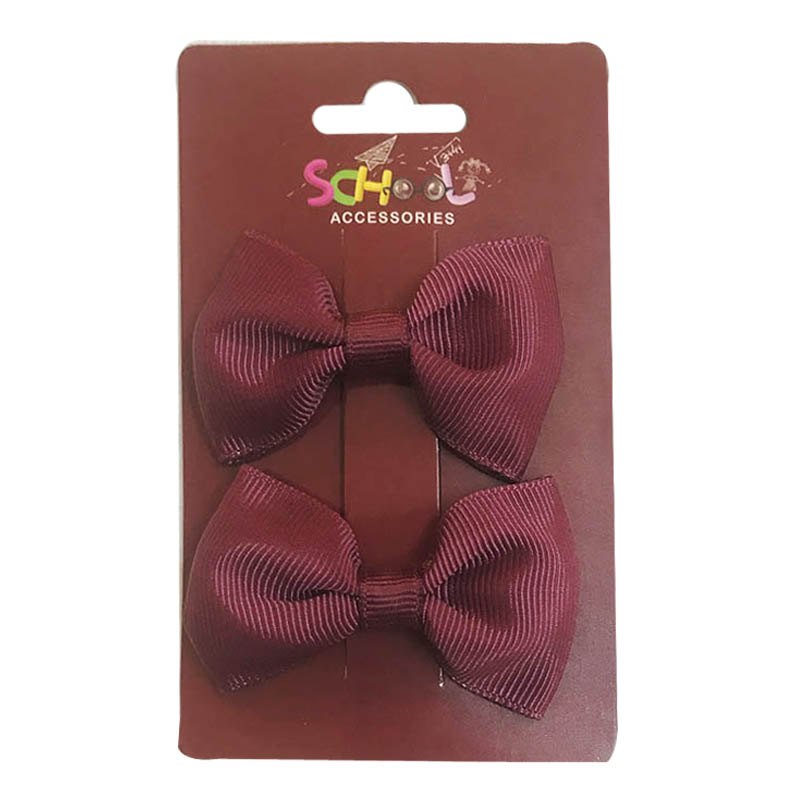 School Burgundy Hair Bow Clip 2pc