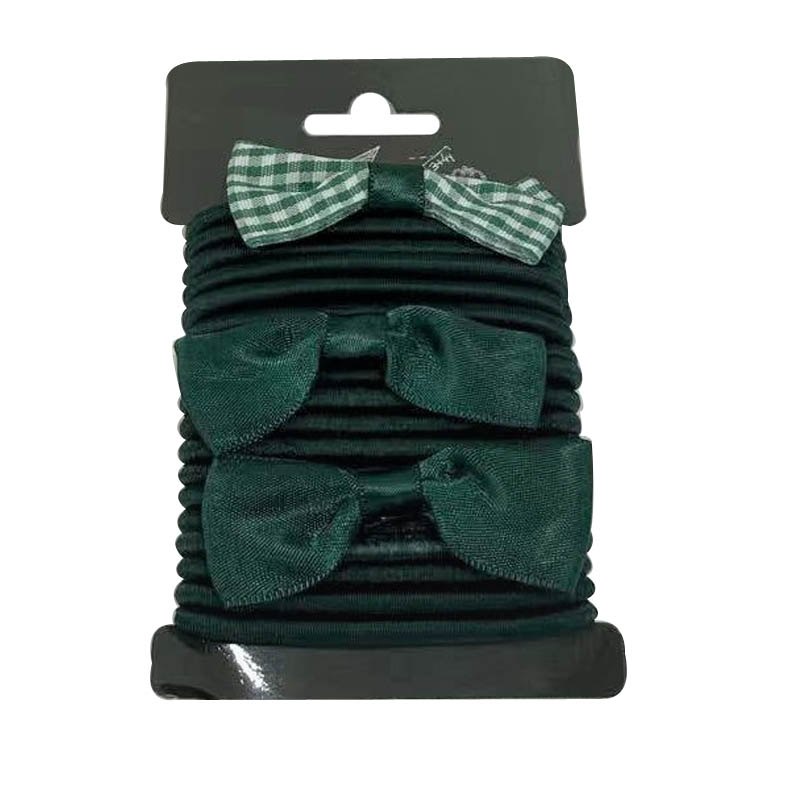 School Dark Green Hair Bands with 2 Bows 18pc