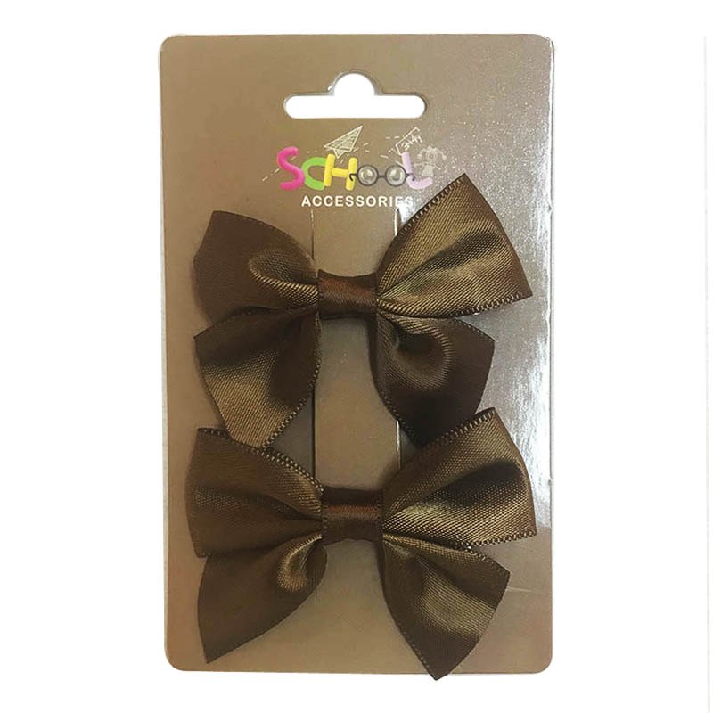 School Brown Hair Bow Clip 2pc