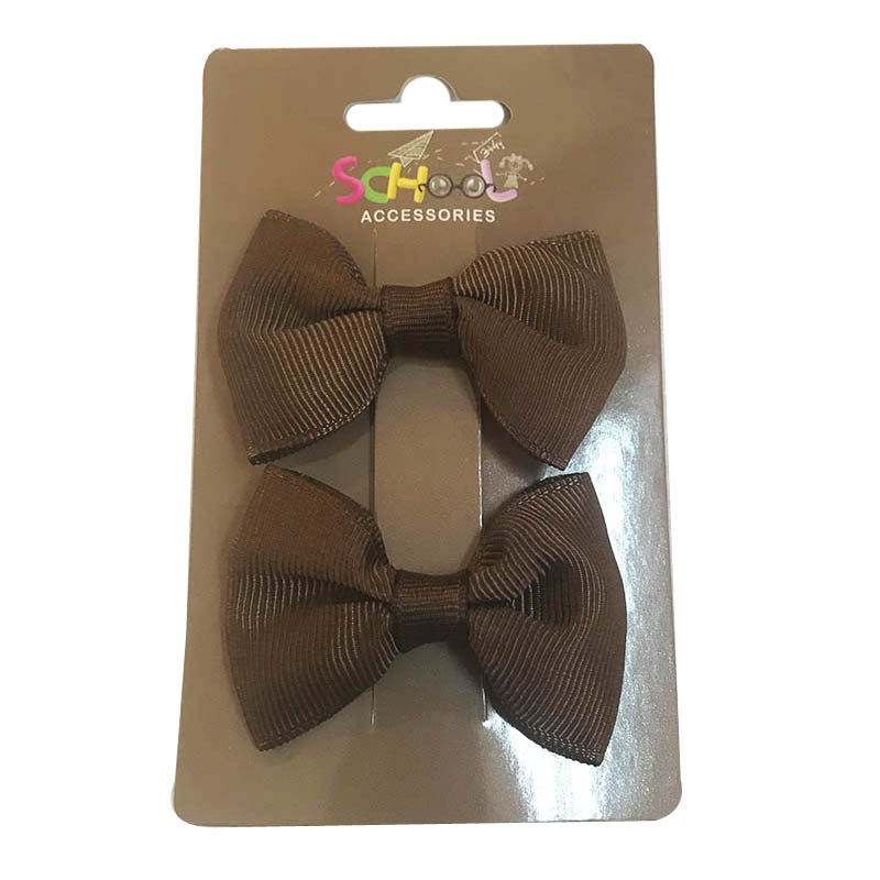 School Brown Hair Bow Clip 2pc