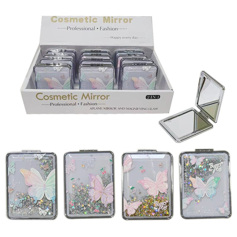 Pocket Mirror Butterfly with Floating Sand 4 Assorted