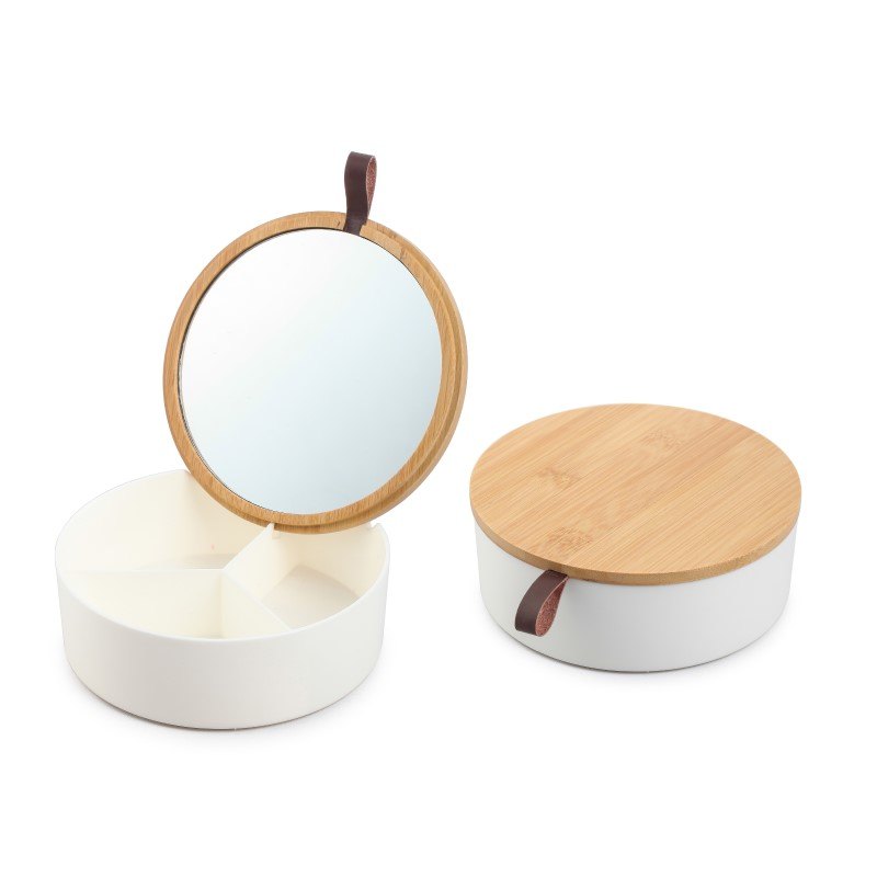 Bamboo Mirror with Jewelry Box 14x5cm Rnd