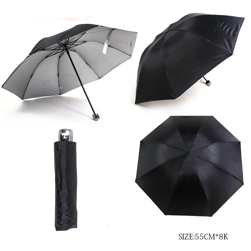 Rain Umbrella 3FOLD 55CMX8K Black