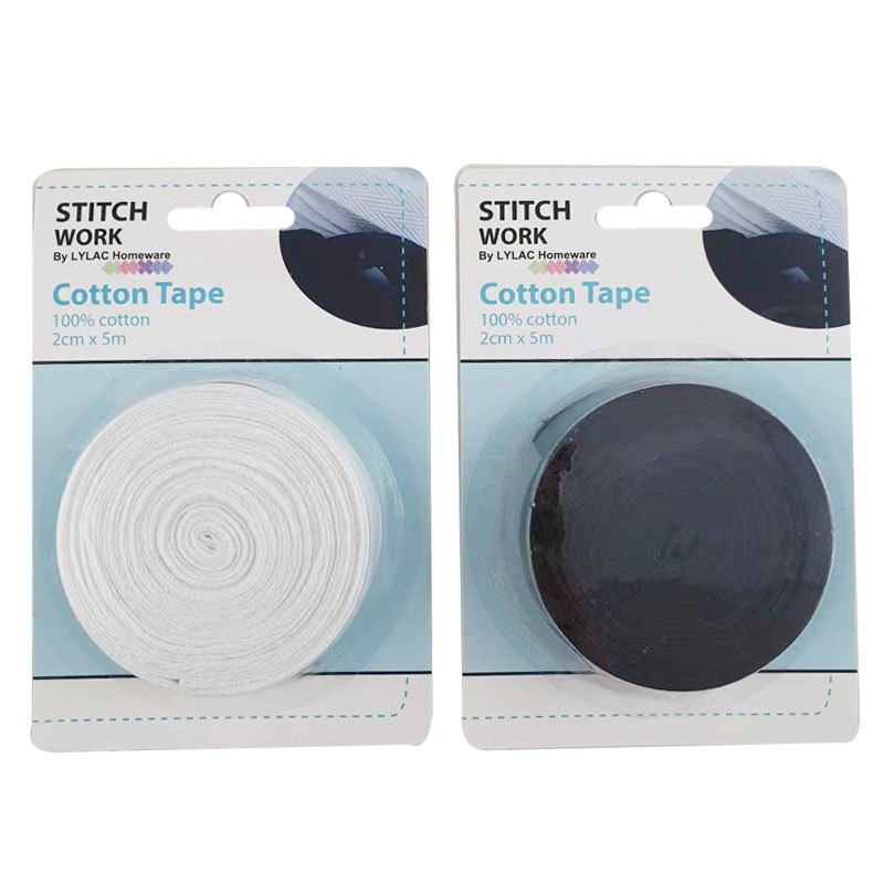 Stitchwork Cotton Tape 2CMX5M White/black