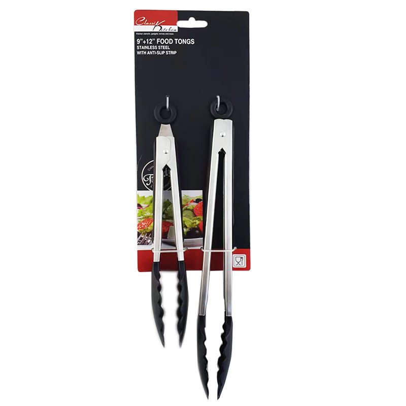 S/steel Tongs S/2 26.5+34.5CM Anti-slip Strip