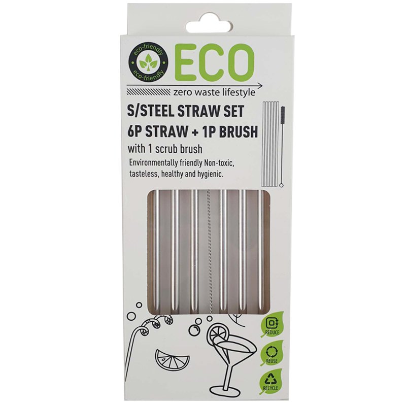 S/steel Straw Set 6pc Straw + 1pc Brush