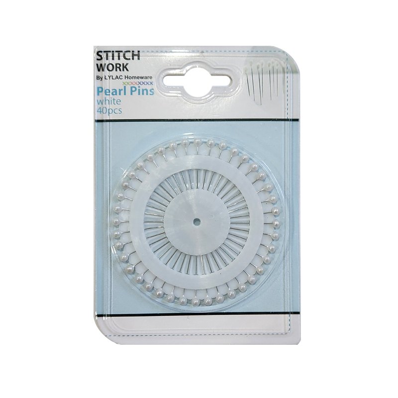 Stitchwork Pearl Pins White 40pc