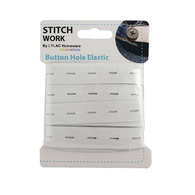 Stitchwork Elastic Button Hole White 15mm X 2.5m