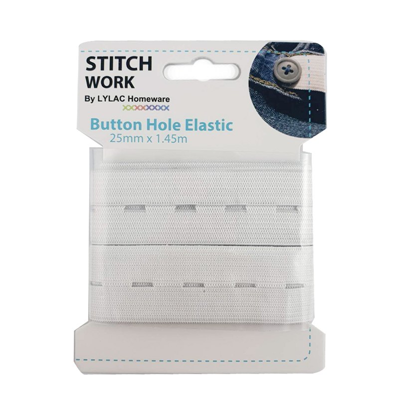 Stitchwork Elastic Button Hole White 25mm X 1.45 M