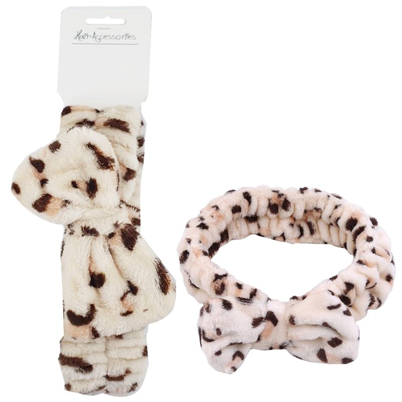 Hair Band with Bow Fluffy Leopard