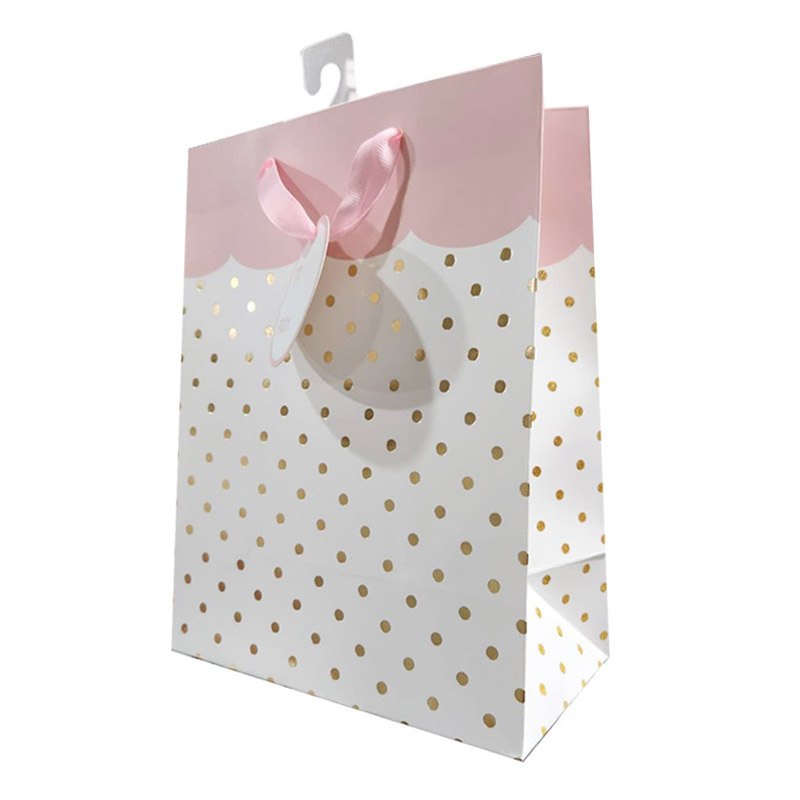 Gift Bag Dots Wavy Cuff Pink Large 32x26x10cm