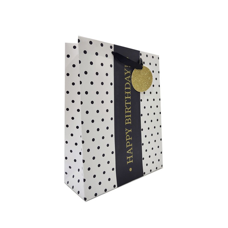 Gift Bag Black Dots Birthday Medium 23x18x10cm