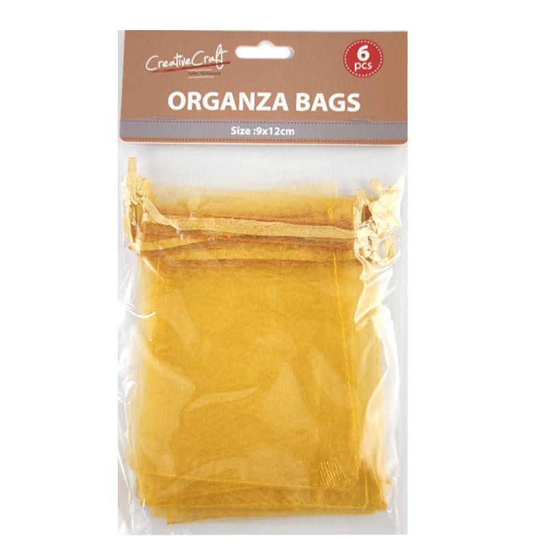 Craft Organza Bag 6pk 9x12cm Gold