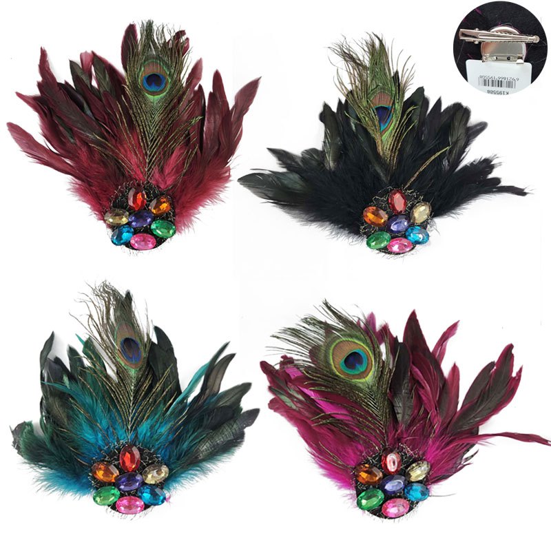 Fascinator Oval Beads + Feathers 23cm