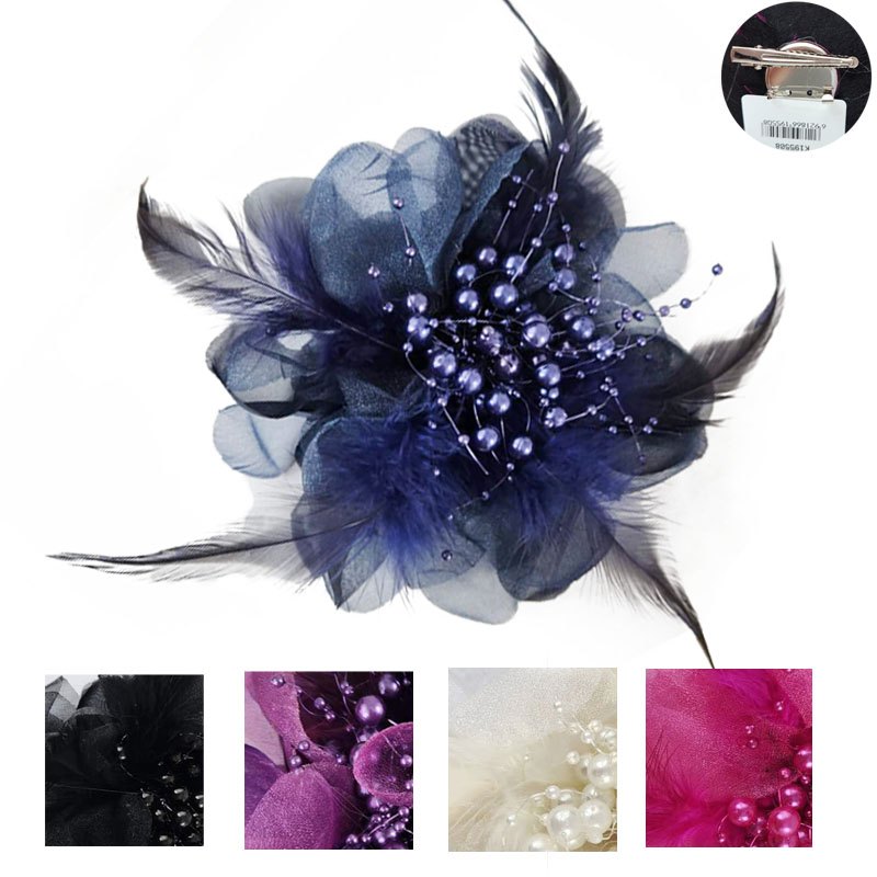 Fascinator Flower with Beads & Feathers 14cm Assorted Colours