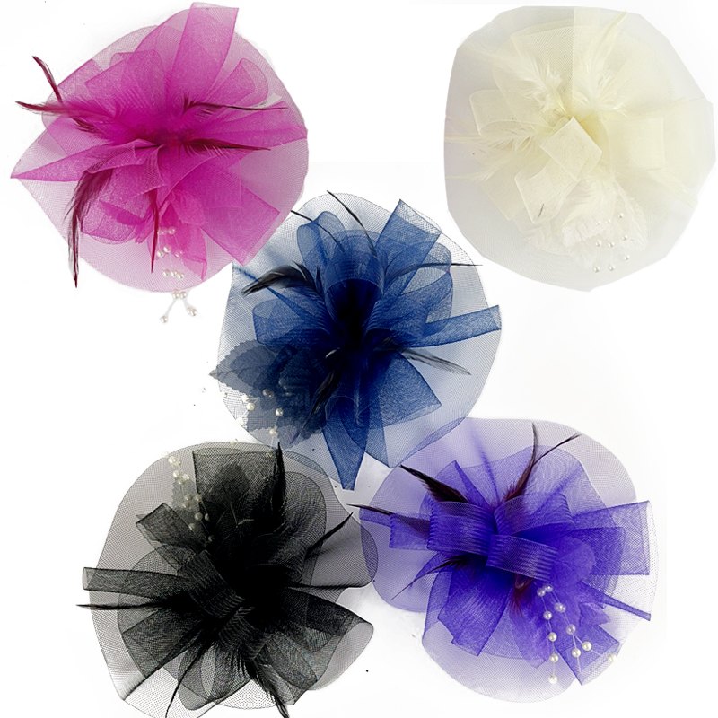 Fascinator Netting + Flower 22cm Assorted Colours
